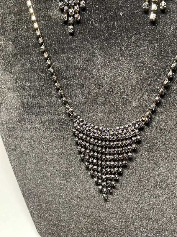 Black Choker style necklace & dangly earring set metal costume jewellery set