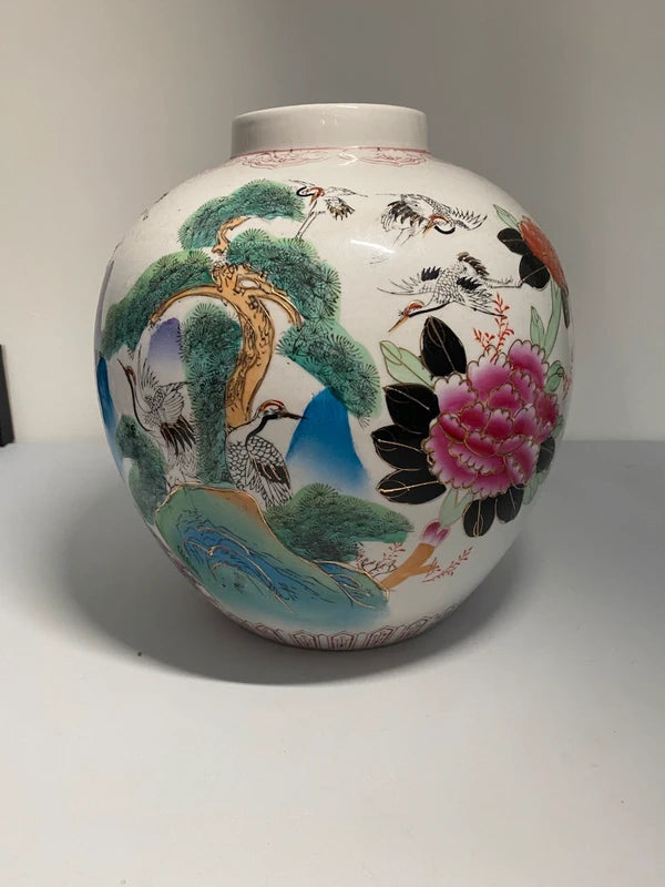 Vintage Chinese Famille Rose Porcelain Fish Bowl Planter Large Birds Blossom