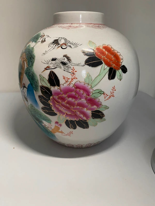 Vintage Chinese Famille Rose Porcelain Fish Bowl Planter Large Birds Blossom