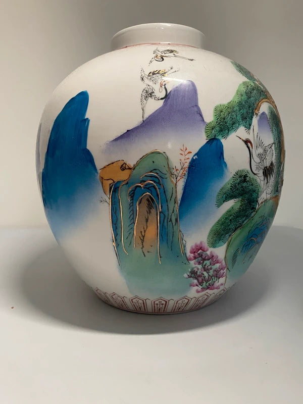 Vintage Chinese Famille Rose Porcelain Fish Bowl Planter Large Birds Blossom