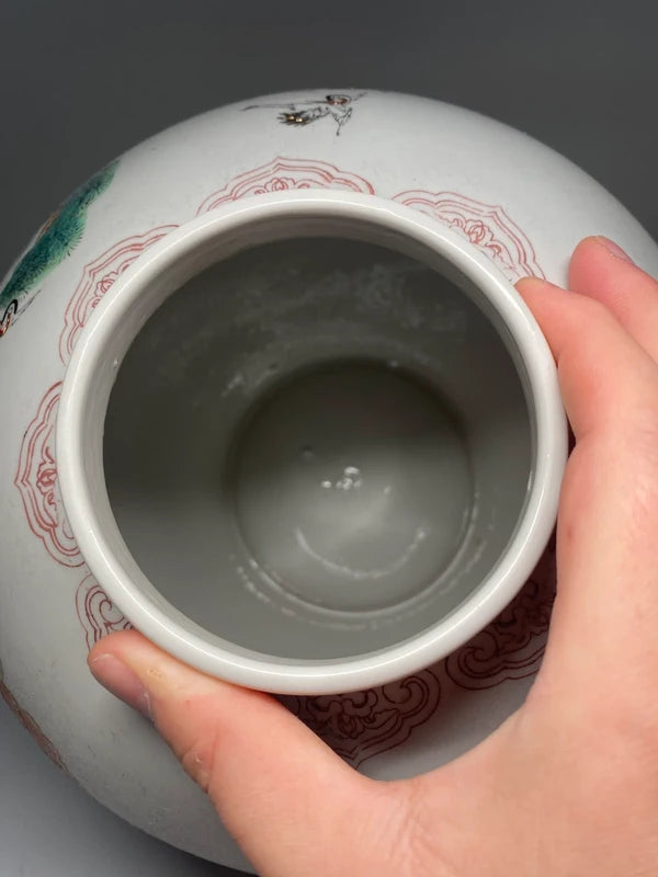 Vintage Chinese Famille Rose Porcelain Fish Bowl Planter Large Birds Blossom