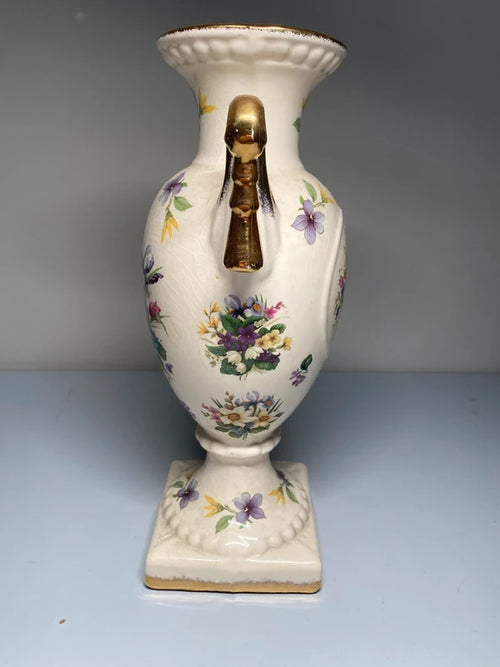 Antique French Empire Vase With Swan Handles floral flower design urn shape