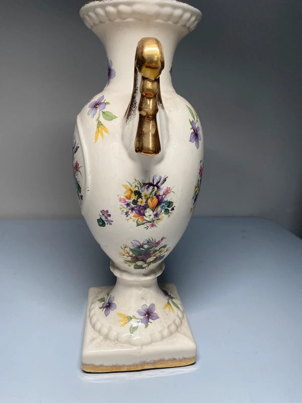 Antique French Empire Vase With Swan Handles floral flower design urn shape