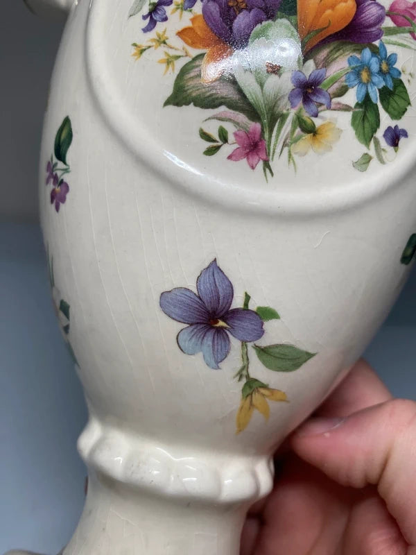 Antique French Empire Vase With Swan Handles floral flower design urn shape