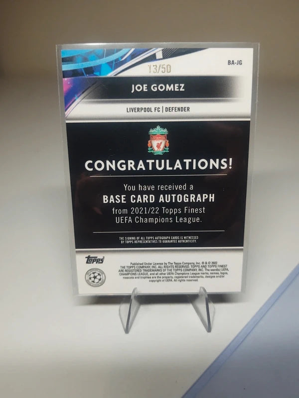 Topps finest Liverpool FC Joe Gomez /50 autograph auto champions league 2021/22