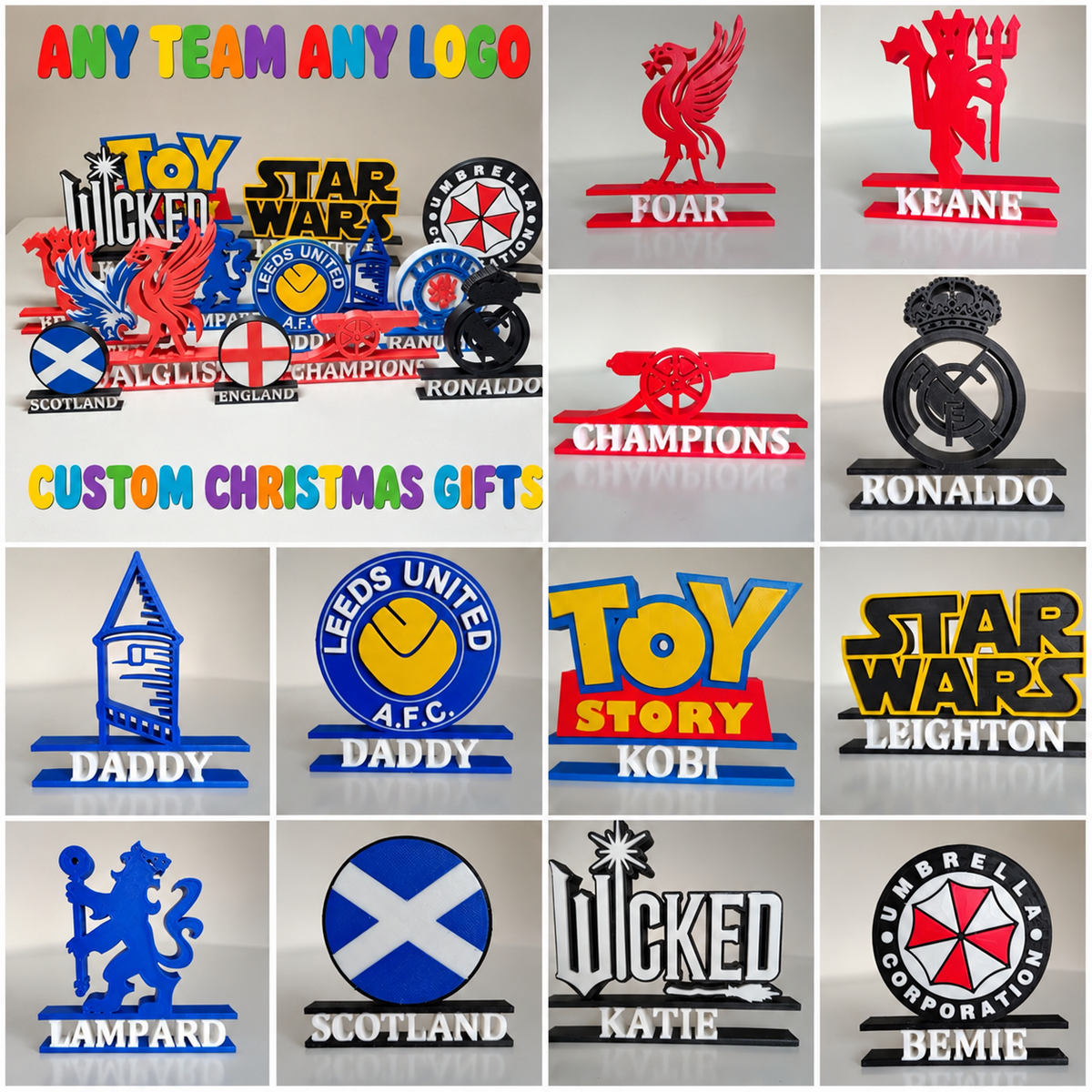 CHRISTMAS SPECIAL! CUSTOM 3D PRINT ANY NAME ANY LOGO SPORTS MOVIES SHOWS GAMES