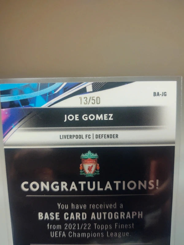 Topps finest Liverpool FC Joe Gomez /50 autograph auto champions league 2021/22